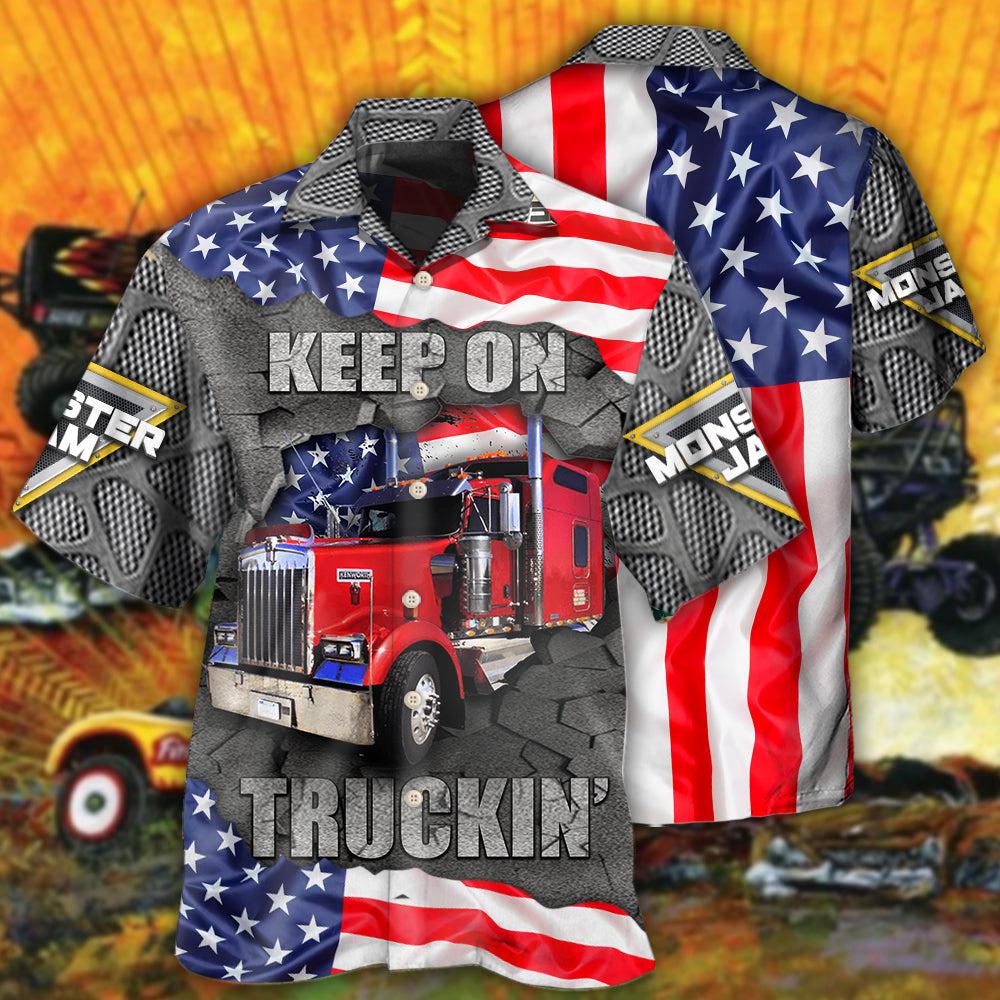 Truck Cool Monster Truck Keep On Truckin' America Style - Hawaiian Shirt - Reefox