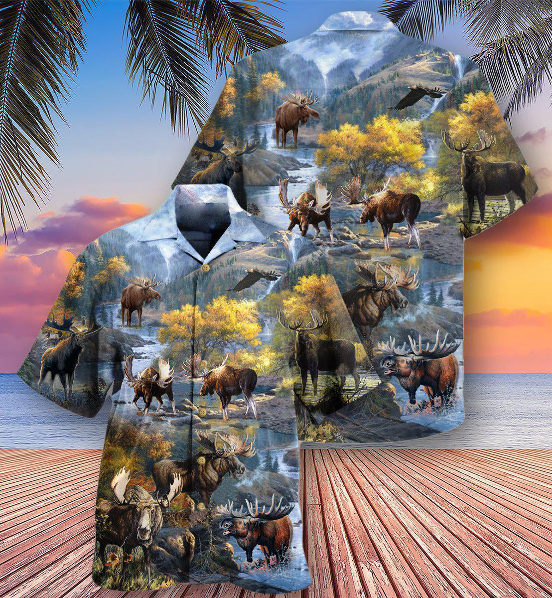Moose Make Me Happy Everyday - Hawaiian Shirt - Reefox