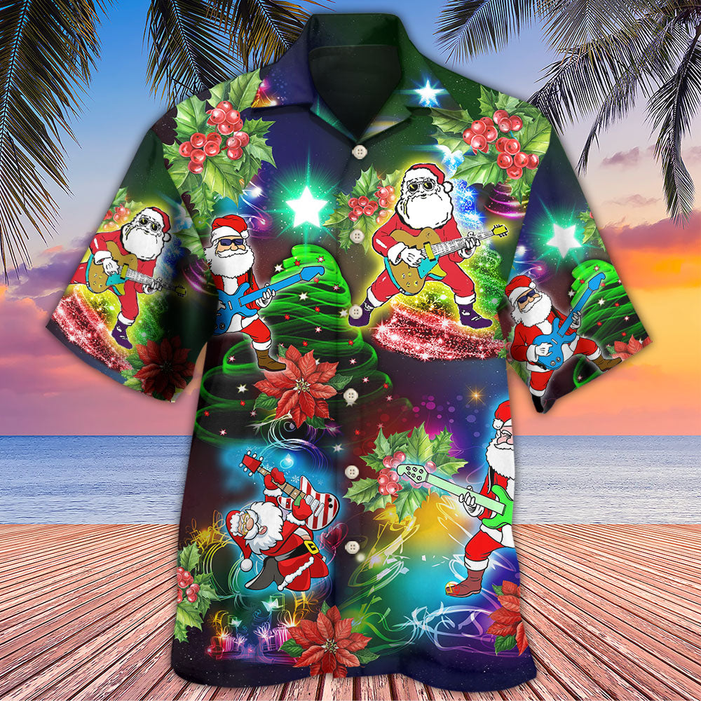 Guitar Music Santa So High Christmas - Hawaiian Shirt - Reefox