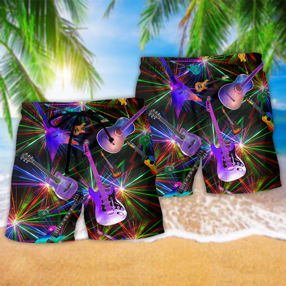 Music Guitar Love Neon Color - Beach Short Reefox - Owls Matrix LTD