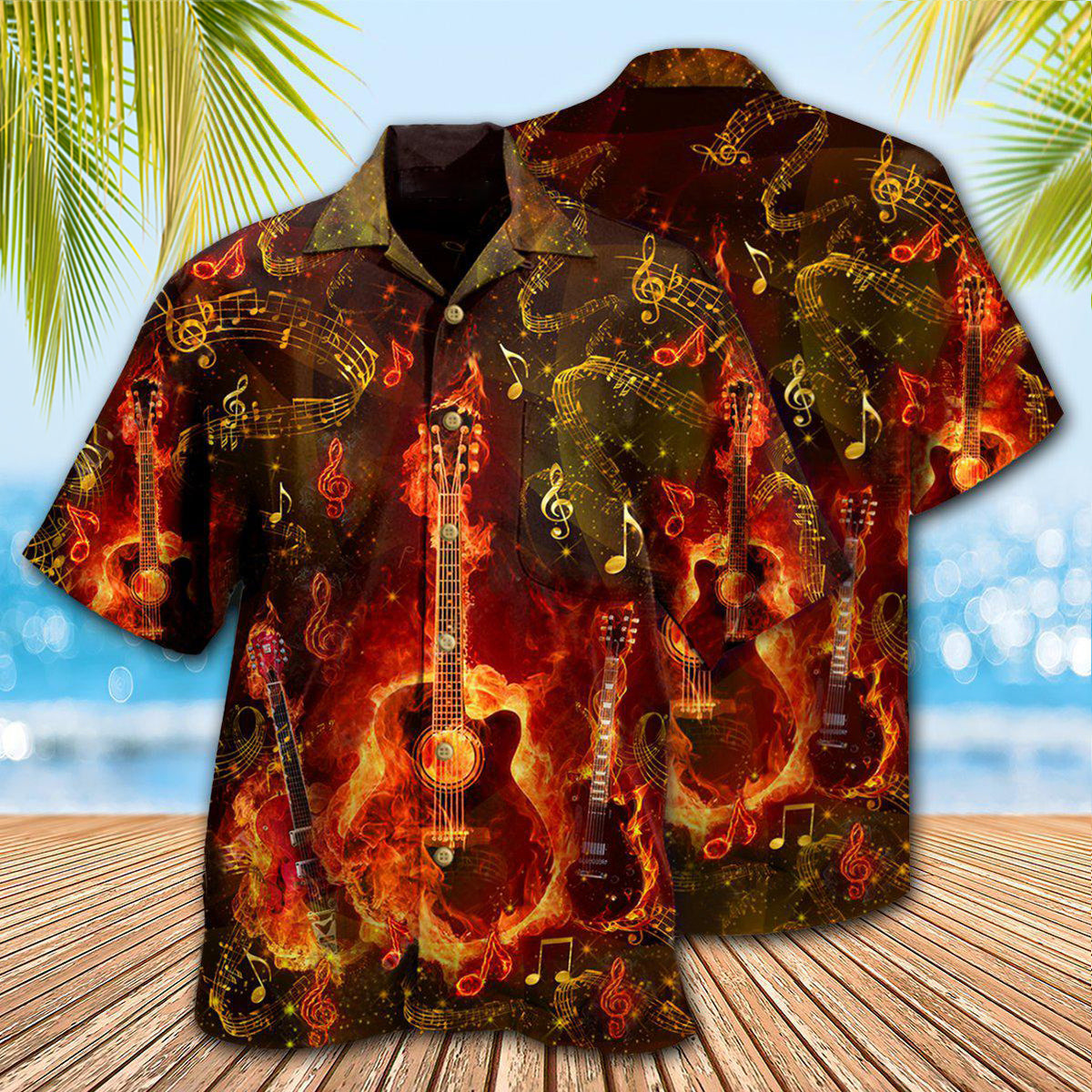 Guitar Music Guitar Where Words Fail Music Speak Flaming - Hawaiian Shirt - Reefox