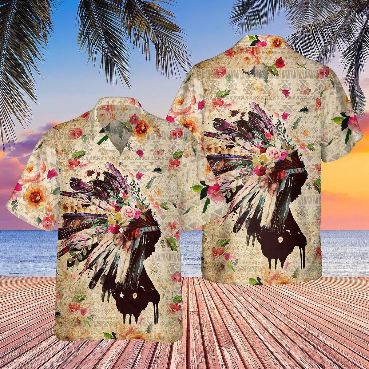 Native Girl Flowers Floral - Hawaiian Shirt - Reefox