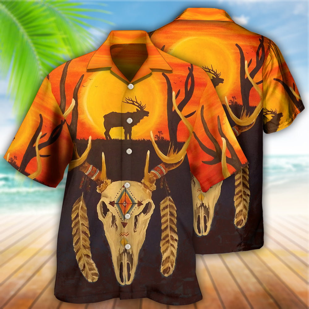 Native Skull Style Love Peace Orange - Hawaiian Shirt - Reefox
