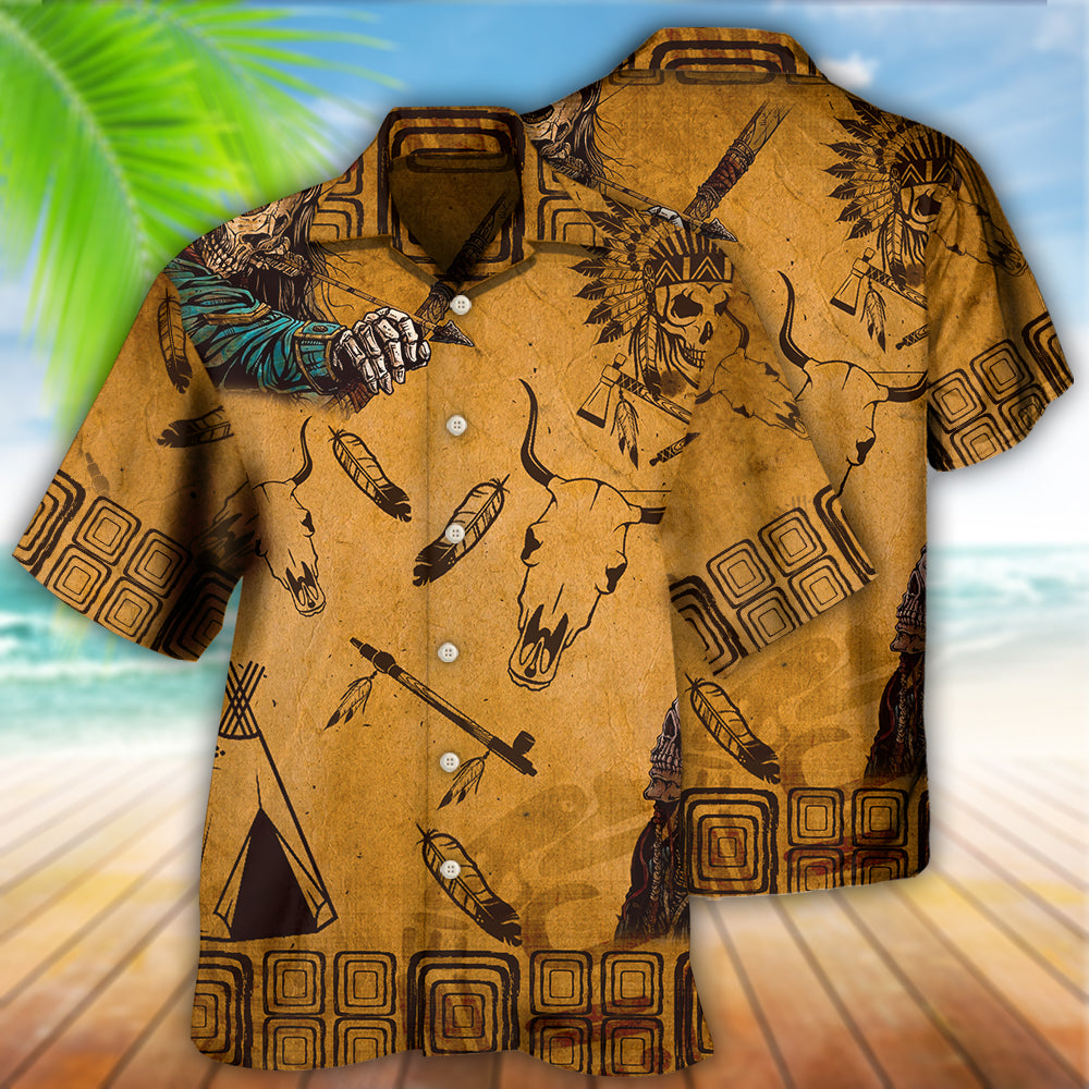 Native Skull War Vintage - Hawaiian Shirt - Reefox