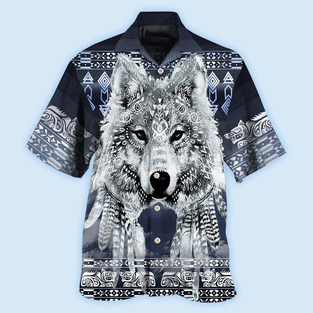Native Style Love Peace Wolf Pattern - Hawaiian Shirt - Reefox