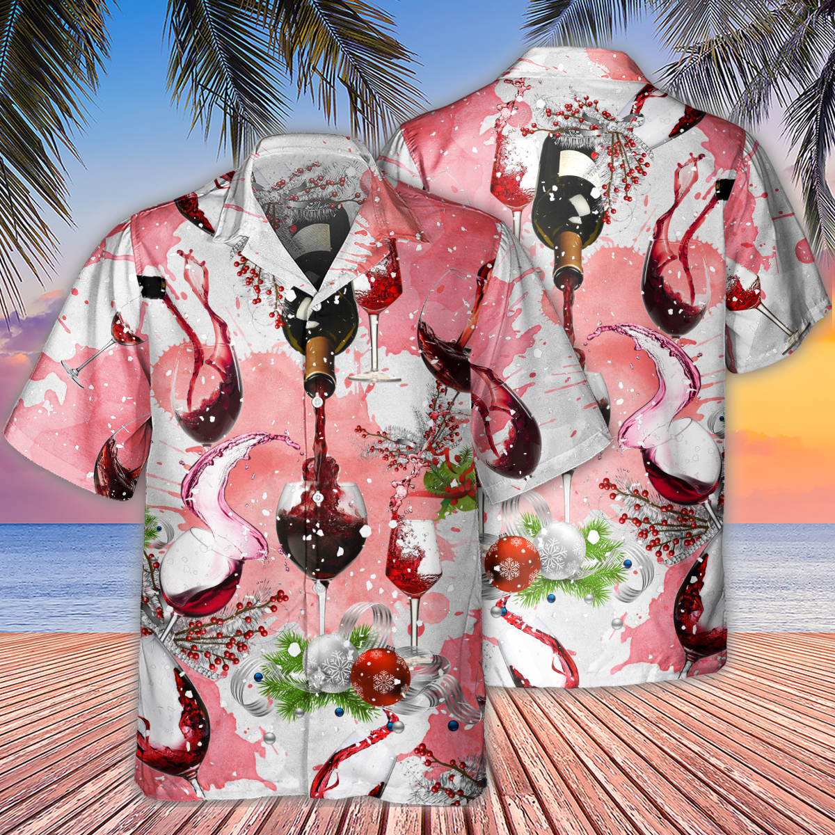 Wine Nothing Is Better Than A Glass Of Fine Wine On Christmas - Hawaiian Shirt - Reefox
