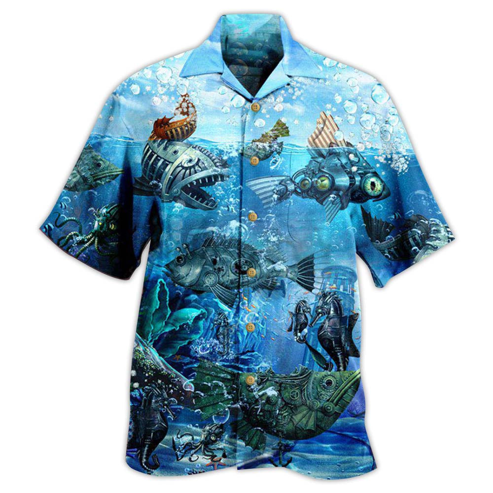 Fishing Ocean Undersea Steampunk Fish - Hawaiian Shirt - Reefox