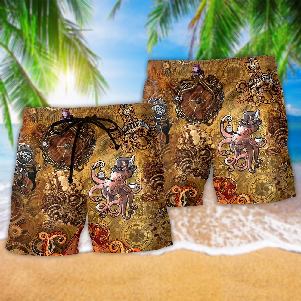 Octopus Steampunk Vintage Style - Beach Short Reefox - Owls Matrix LTD