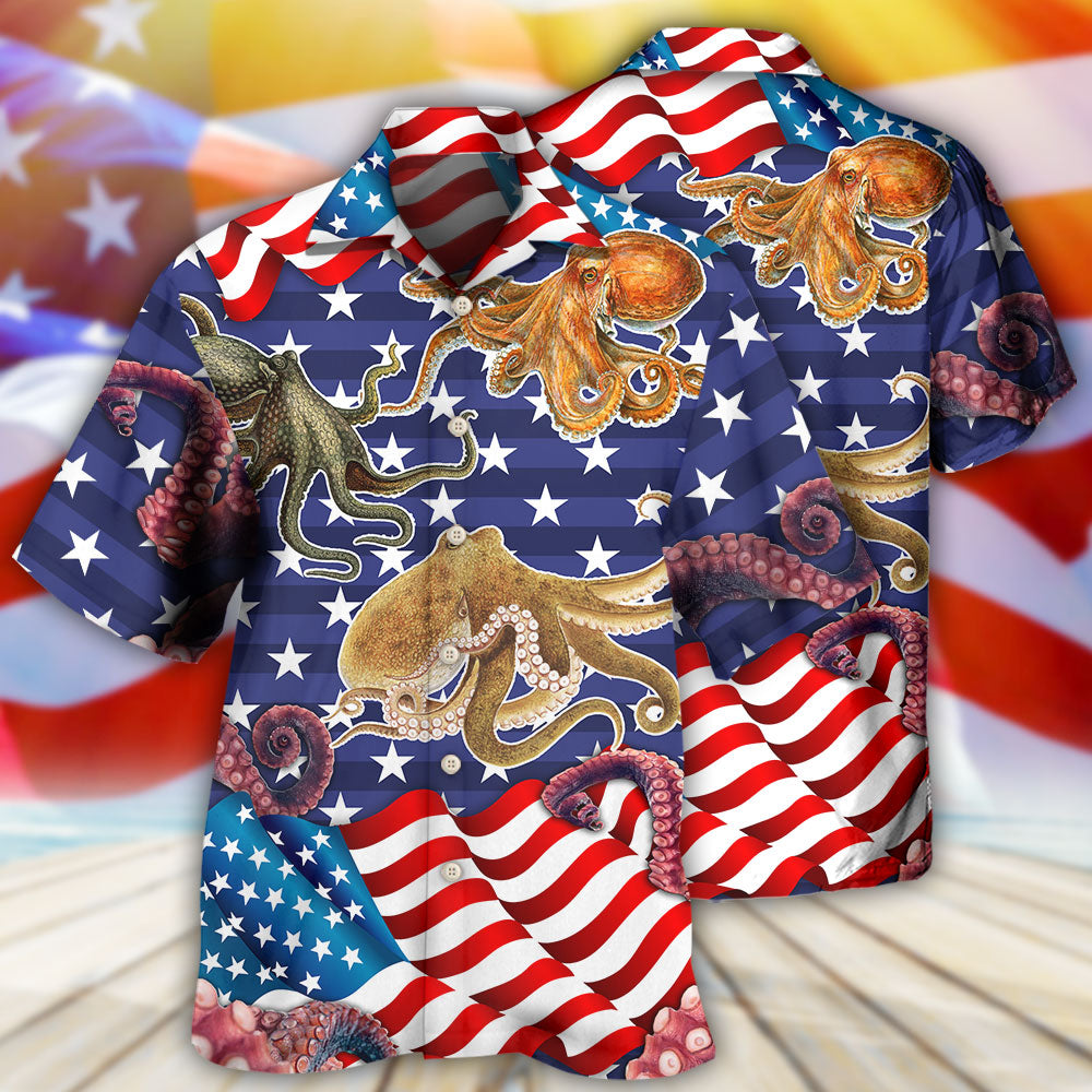 Octopus Independence Day USA Flag - Hawaiian Shirt - Reefox