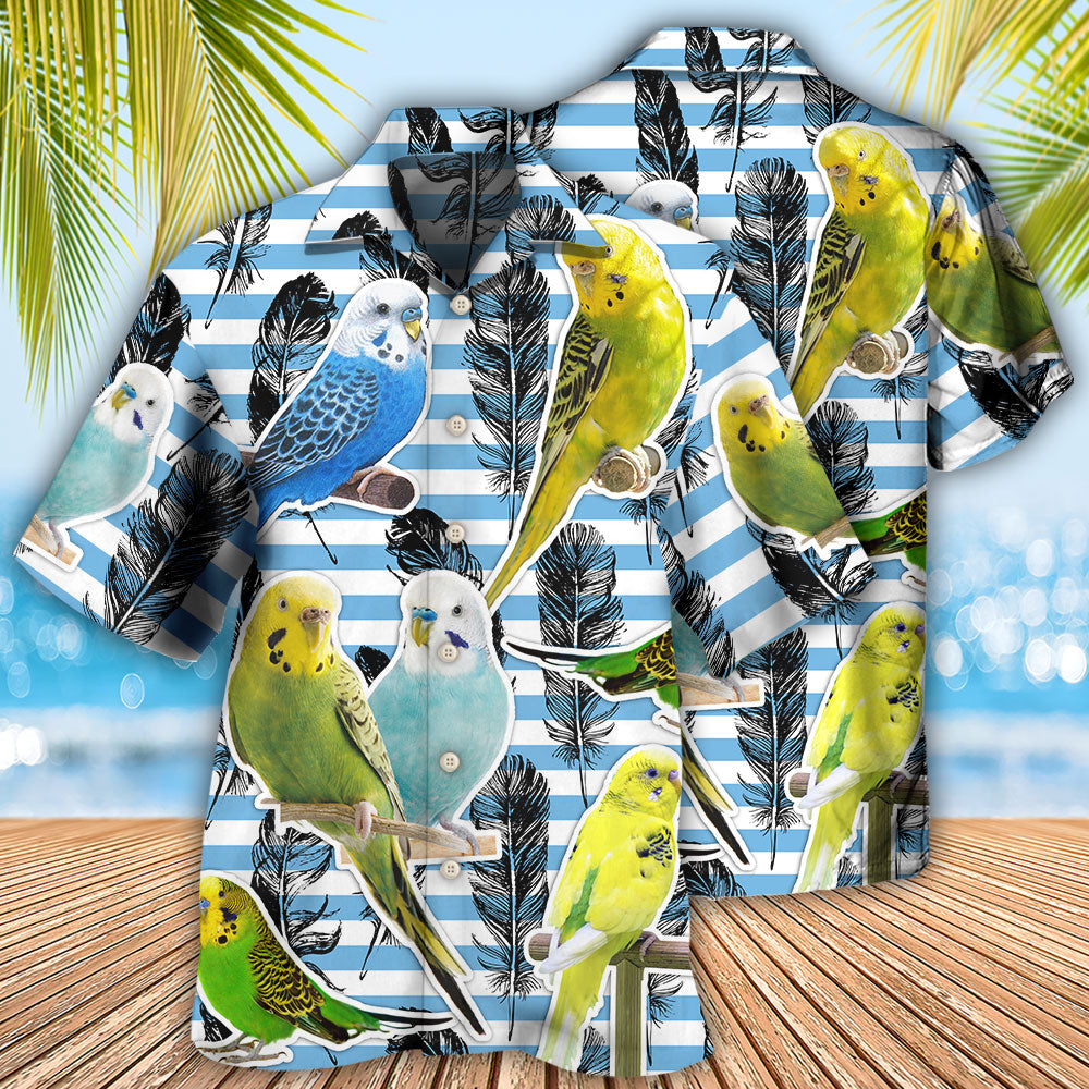 Parrot Parakeet Blue And White Stripe - Hawaiian Shirt - Reefox