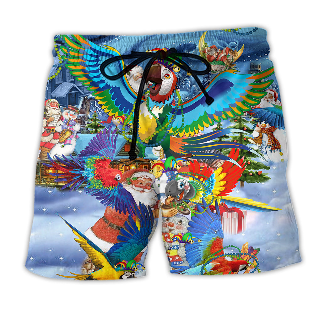 Beach Short / Adults / S Parrot Mardi Gras Merry Christmas - Beach Short Reefox - Owls Matrix LTD