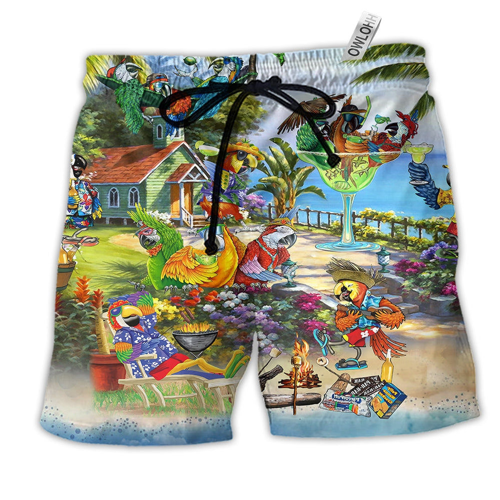 Beach Short / Adults / S Parrot Party Tropical Summer Beach - Beach Short Reefox - Owls Matrix LTD