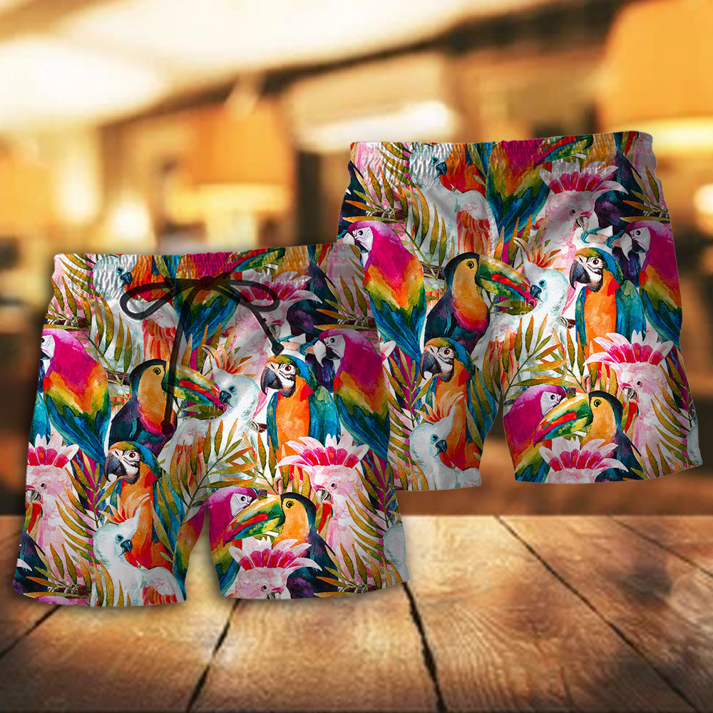 Parrot Colorful Tropical Leaf - Beach Short Reefox - Owls Matrix LTD