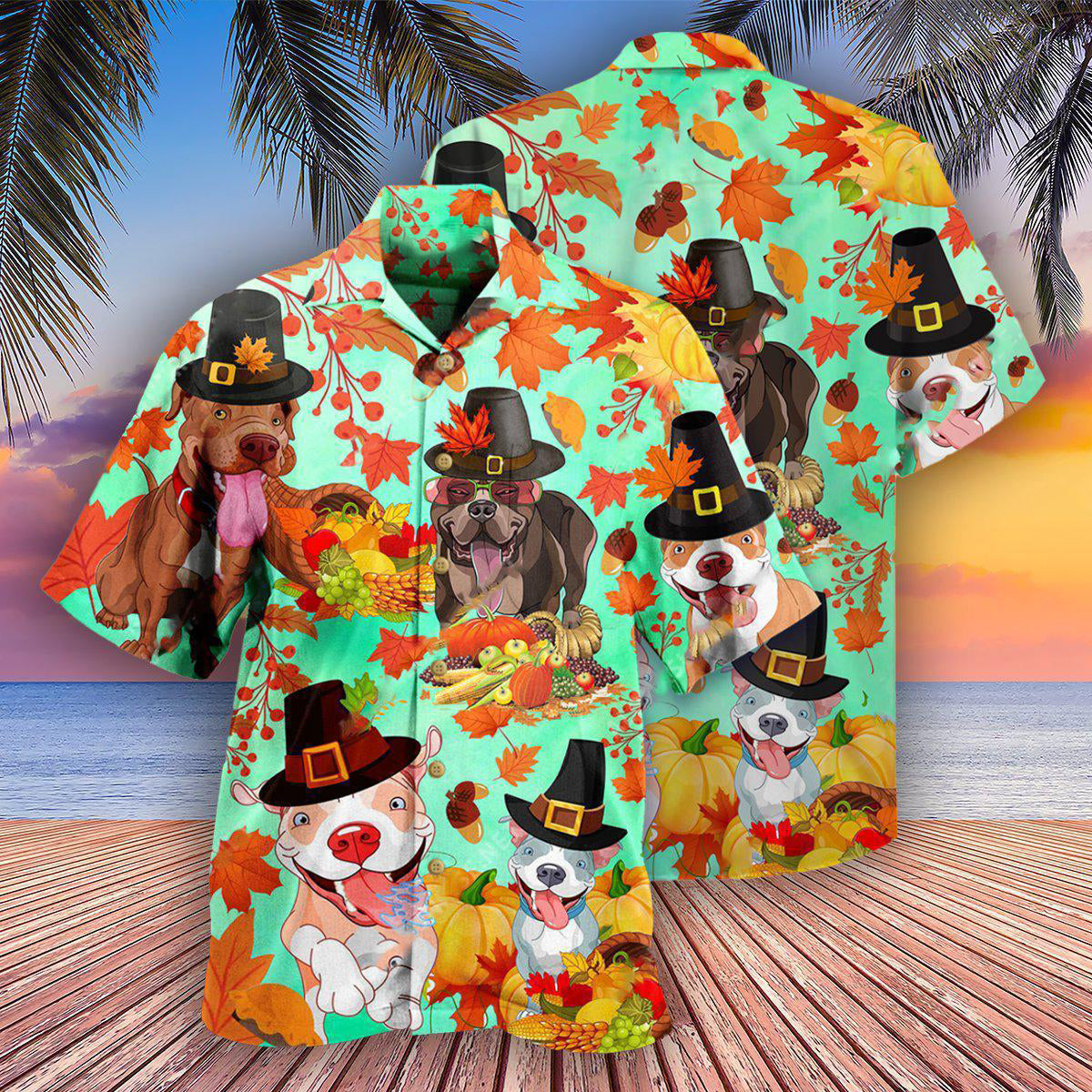 Pitbull Dog Happy Thanksgiving - Hawaiian Shirt - Reefox