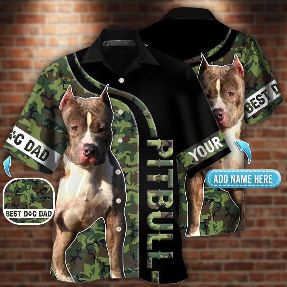 Pitbull Camo Best Dog Dad Personalized - Hawaiian Shirt - Reefox