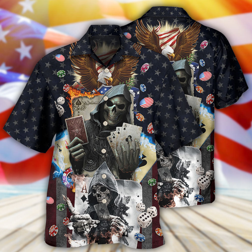 Poker Skull Flame US Flag Independence Day - Hawaiian Shirt - Reefox
