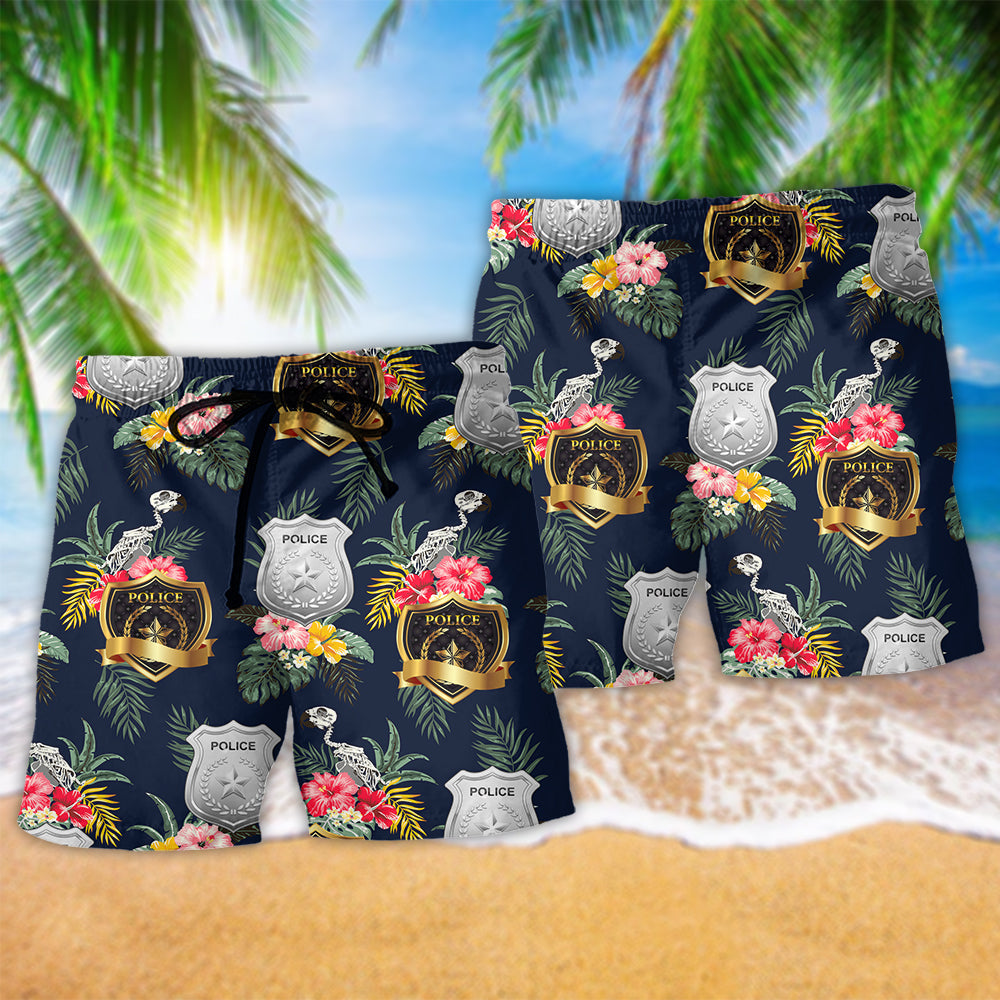 Police Symbol Tropical Floral - Beach Short Reefox - Owls Matrix LTD