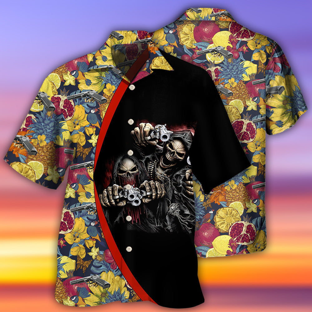 Gun Skull Hand Tropical Gun In Death - Hawaiian Shirt - Reefox
