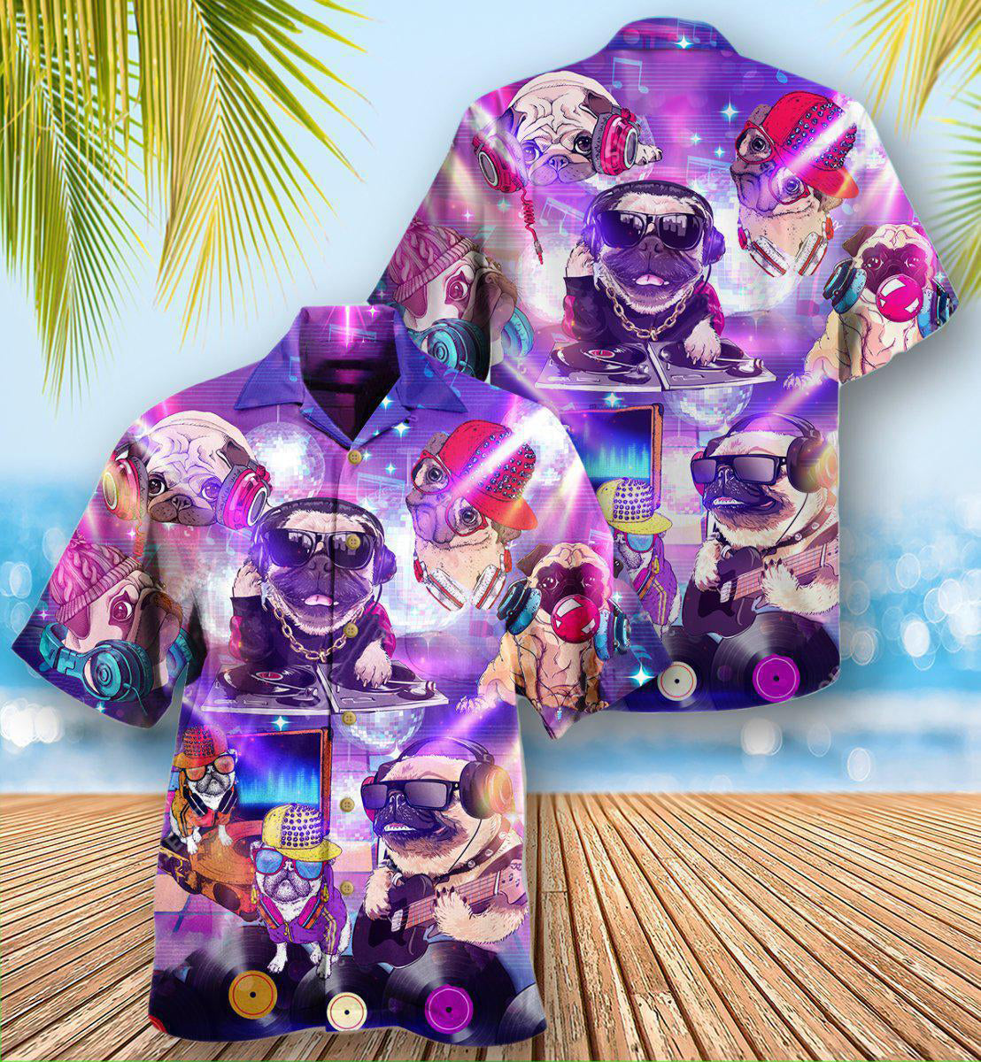 Pug Dog Feeling Music With Pugs - Hawaiian Shirt - Reefox