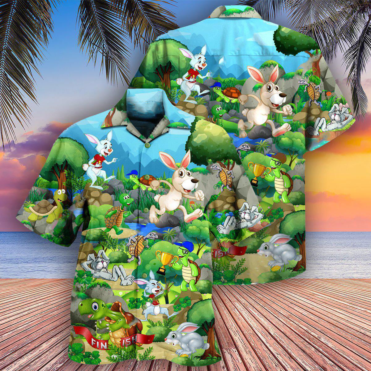 Rabbit Turtle Race Between The Arrogant And The Hard Working - Hawaiian Shirt - Reefox