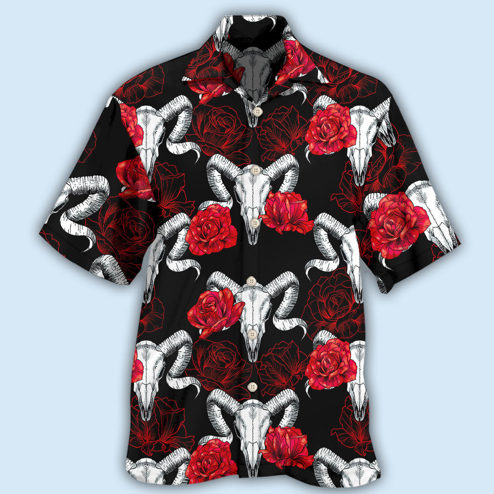 Skull Rose And Ram Skull - Hawaiian Shirt - Reefox