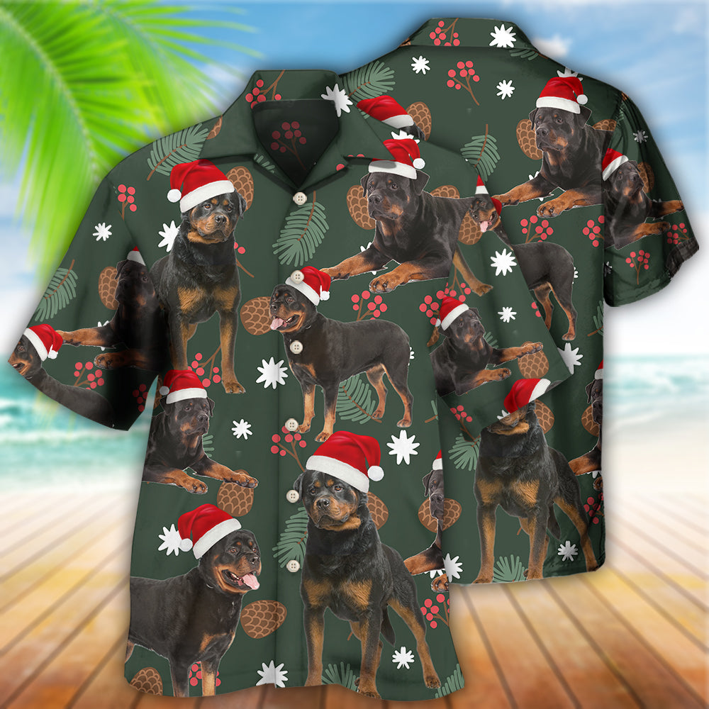 Rottweiler Green Leaf Merry Christmas - Hawaiian Shirt - Reefox