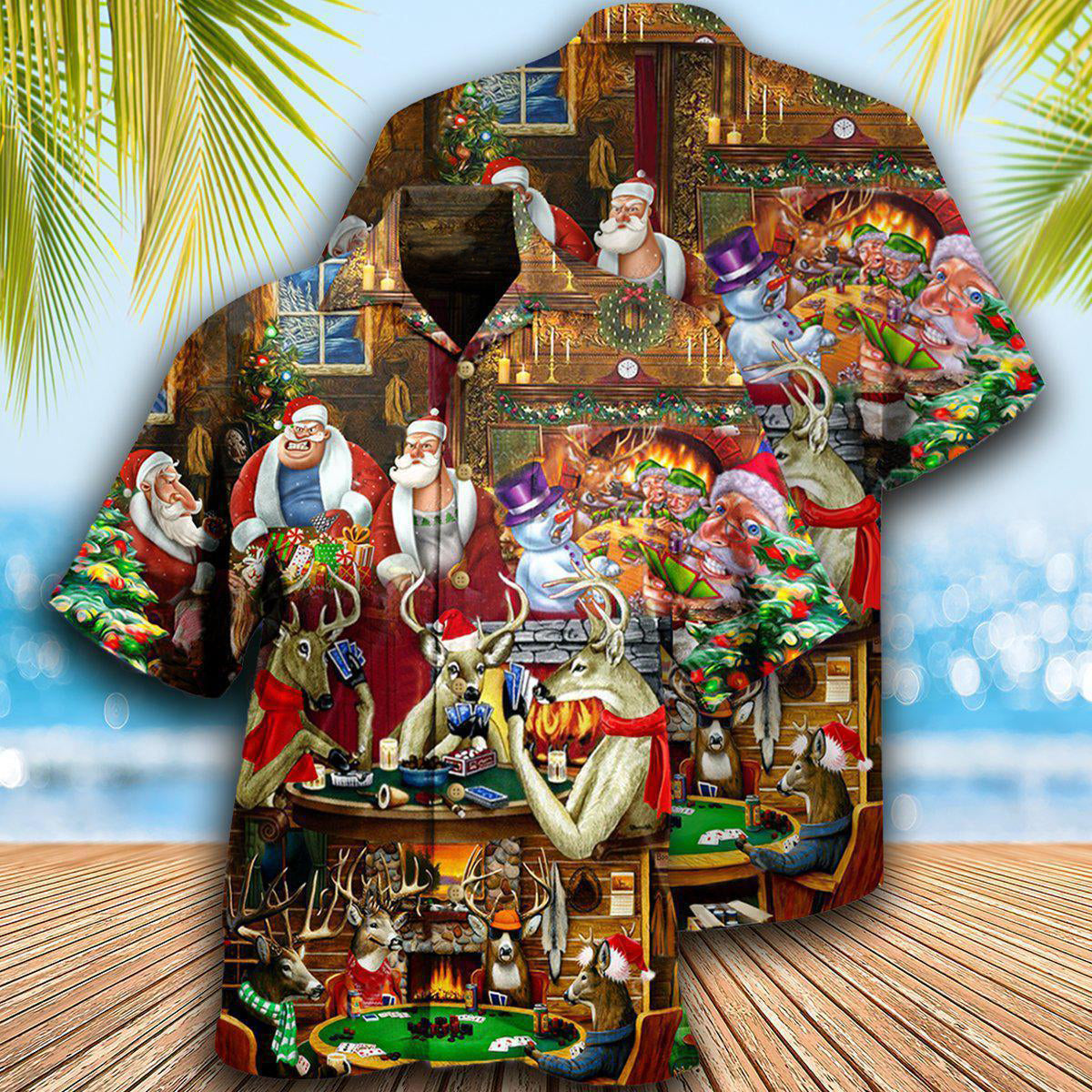 Poker Gambling Santa And Friends Play Poker Style - Hawaiian Shirt - Reefox