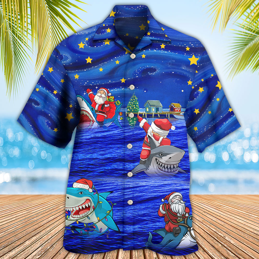 Shark Funny With Santa Amazing Xmas Night Star - Hawaiian Shirt - Reefox