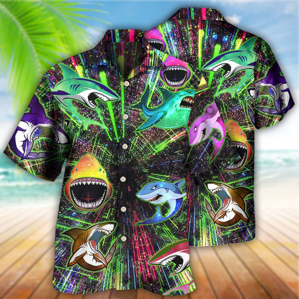 Shark Angry Neon Style - Hawaiian Shirt - Reefox