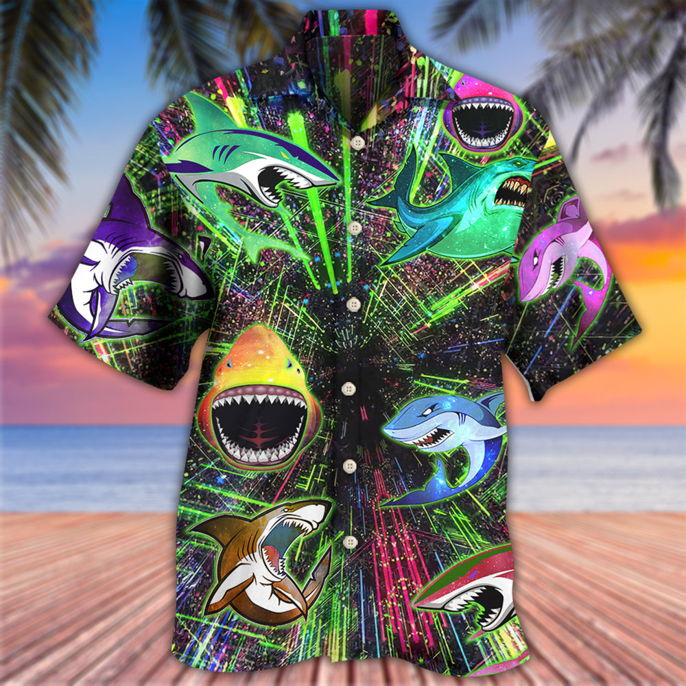 Shark Angry Neon Style - Hawaiian Shirt - Reefox