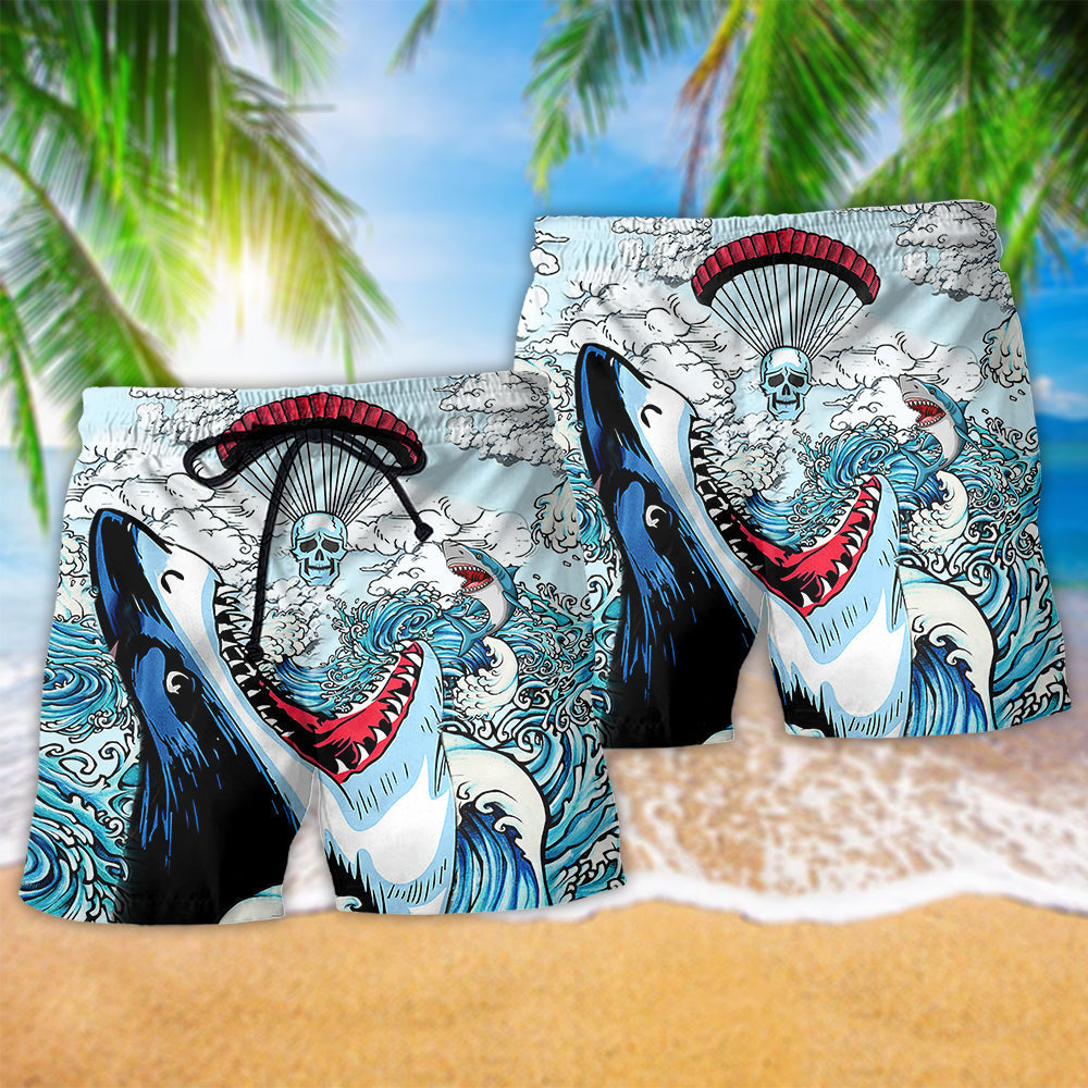 Shark Love Skull Style Hot Air Balloon- Beach Short Reefox - Owls Matrix LTD