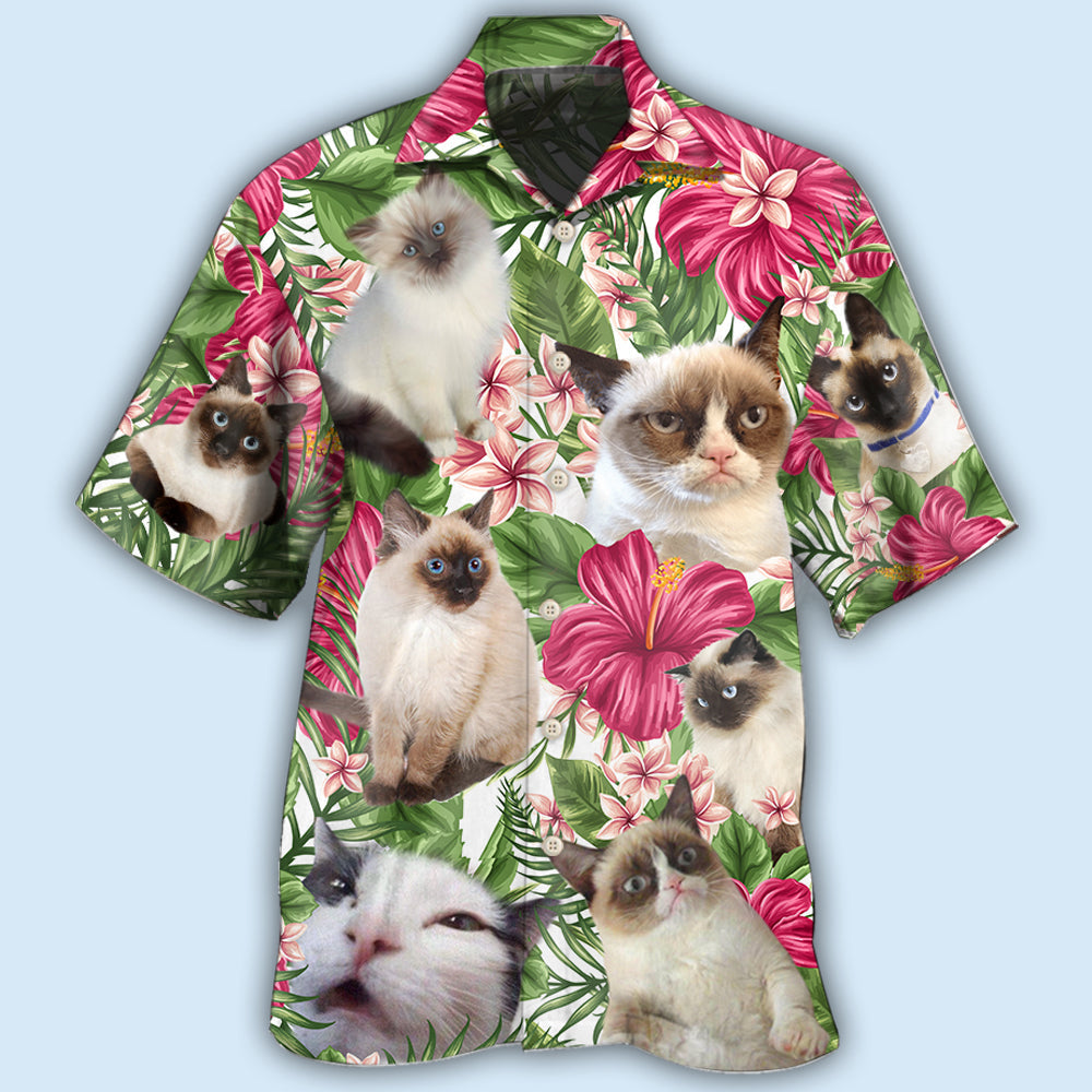 Cat Tropical Floral Lovely Siamese Cat - Hawaiian Shirt - Reefox