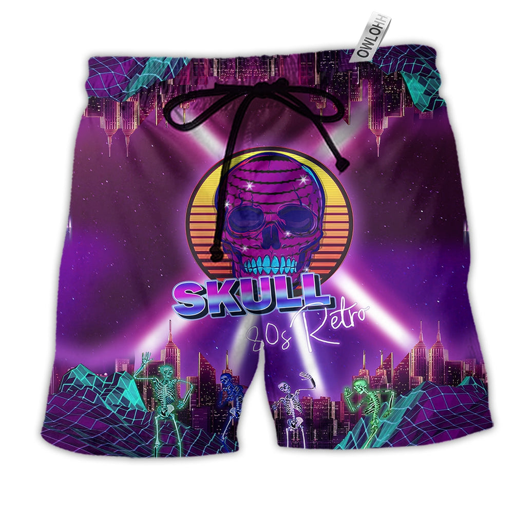 Beach Short / Adults / S Skull 80s Retro Style - Beach Short Reefox - Owls Matrix LTD