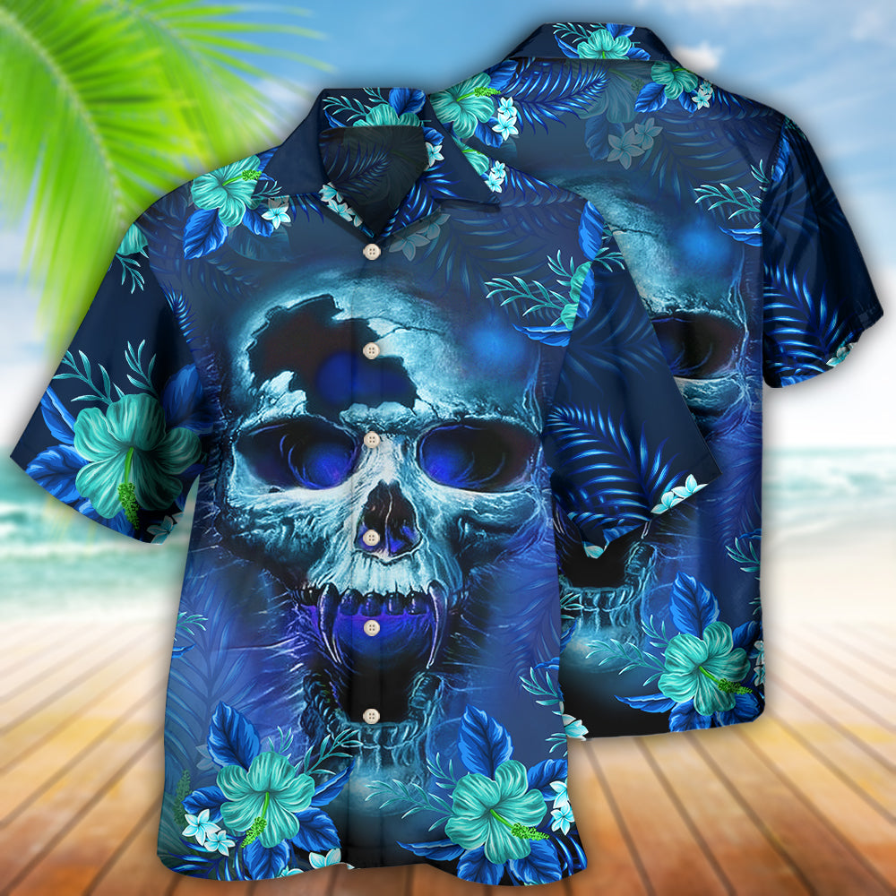 Skull Blue Hello Summer Style - Hawaiian Shirt - Reefox