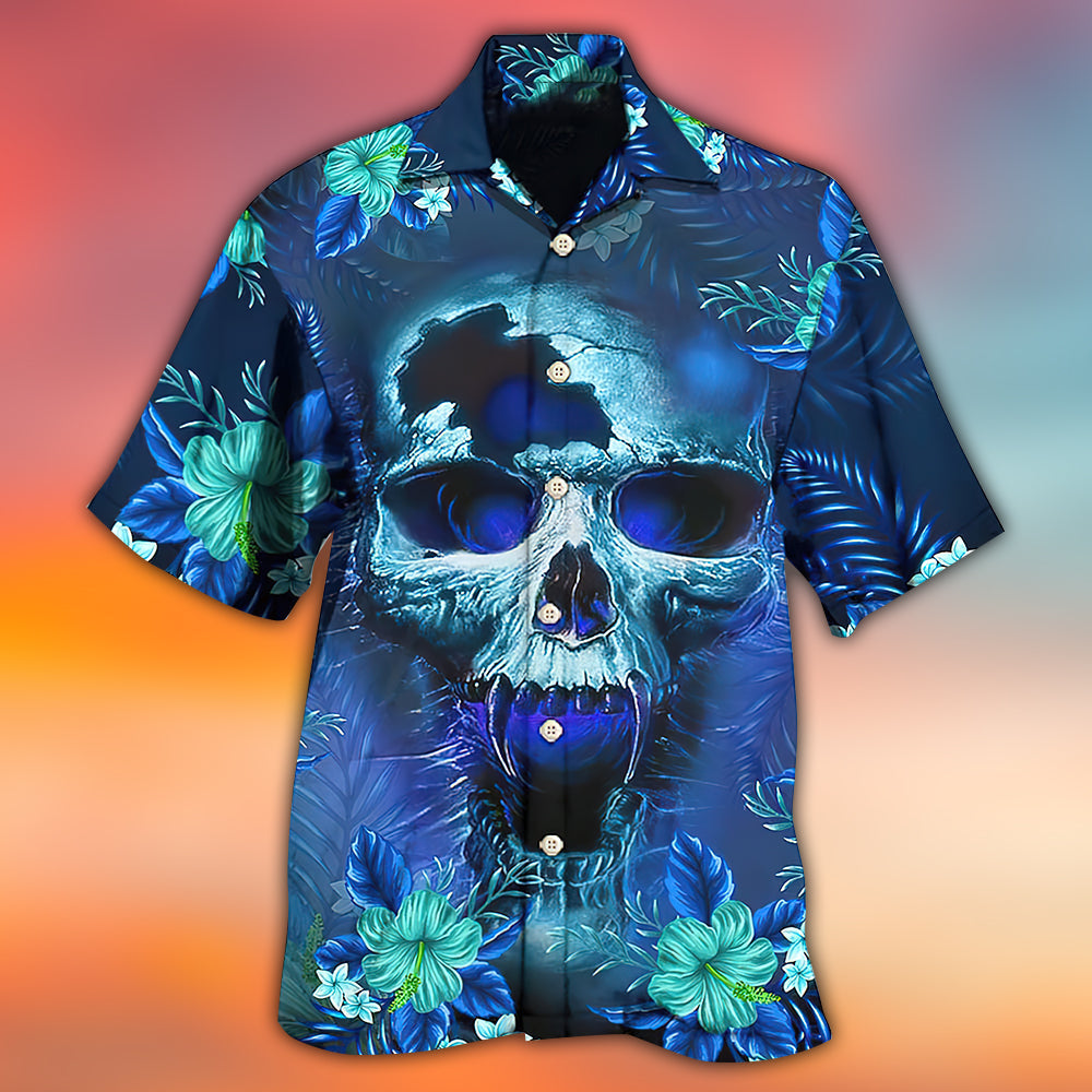 Skull Blue Hello Summer Style - Hawaiian Shirt - Reefox