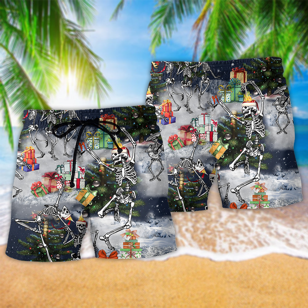 Skull Dancing With Christmas Black Style - Beach Short Reefox - Owls Matrix LTD