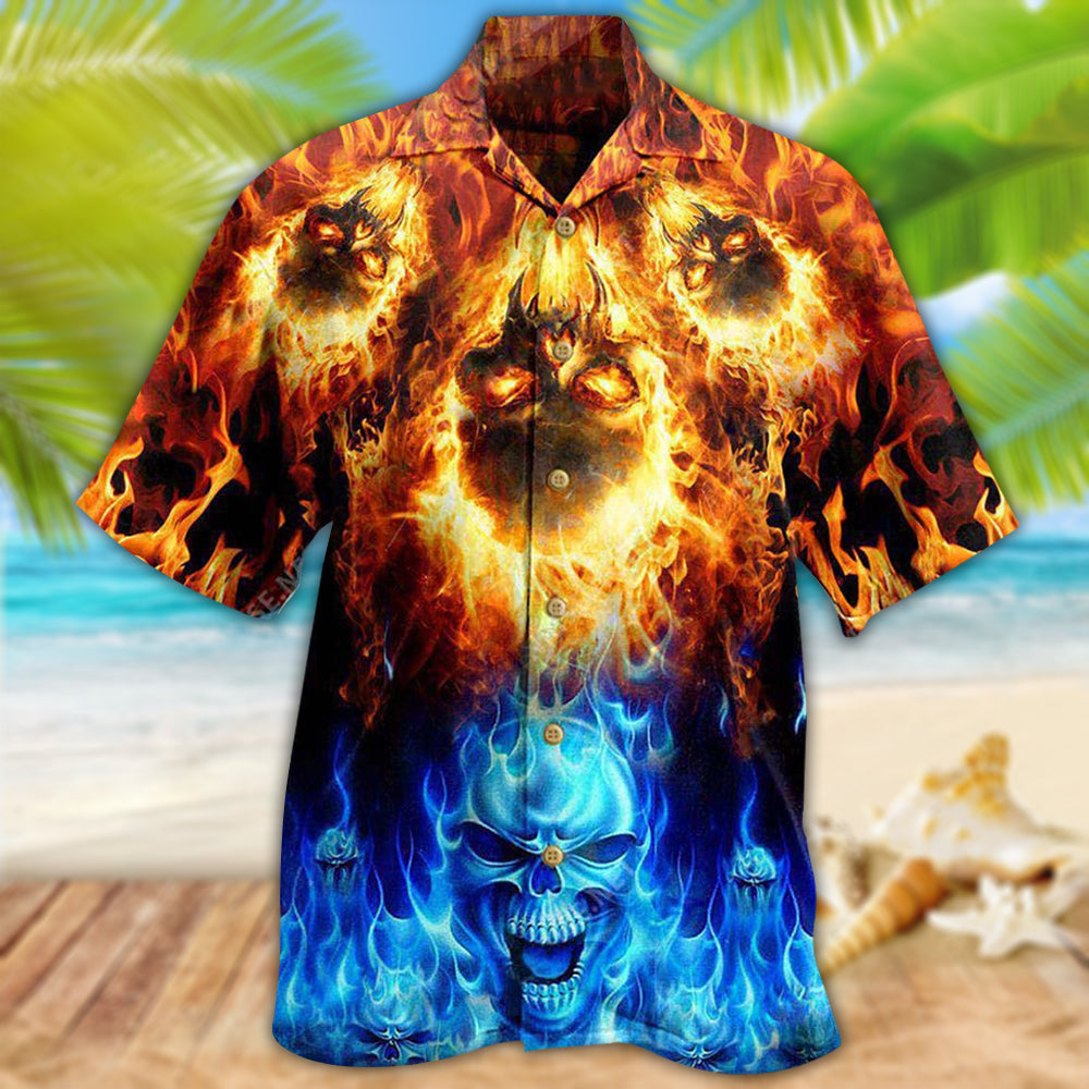 Skull Fire Burning Forever Fire And Water - Hawaiian Shirt - Reefox