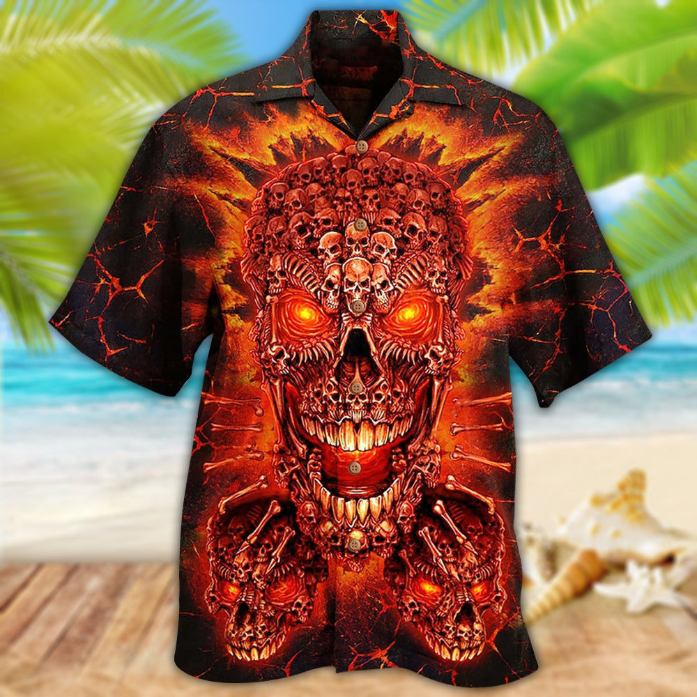Skull Fire Love Red Smile - Hawaiian Shirt - Reefox