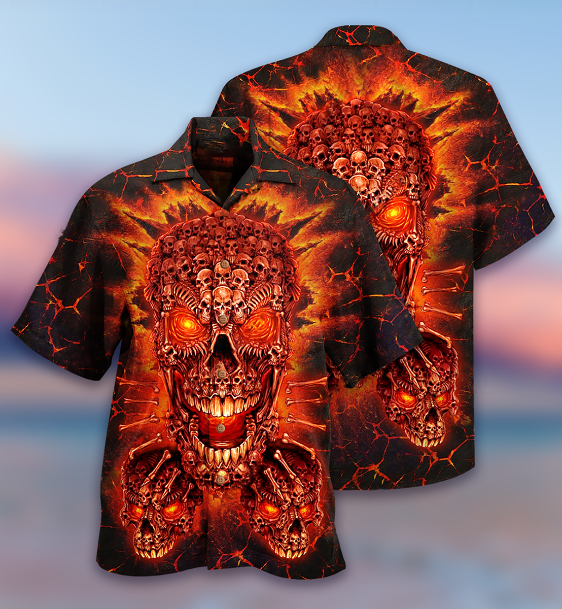 Skull Fire Love Red Smile - Hawaiian Shirt - Reefox