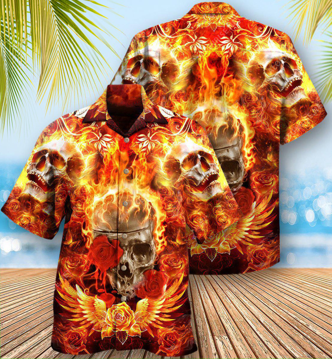 Skull Flaming Rose - Hawaiian Shirt - Reefox