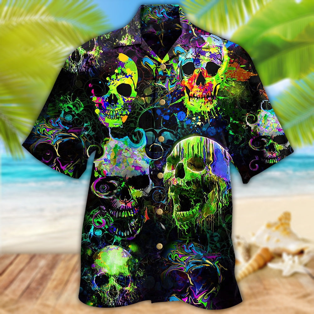 Skull Green Color Splash - Hawaiian Shirt - Reefox