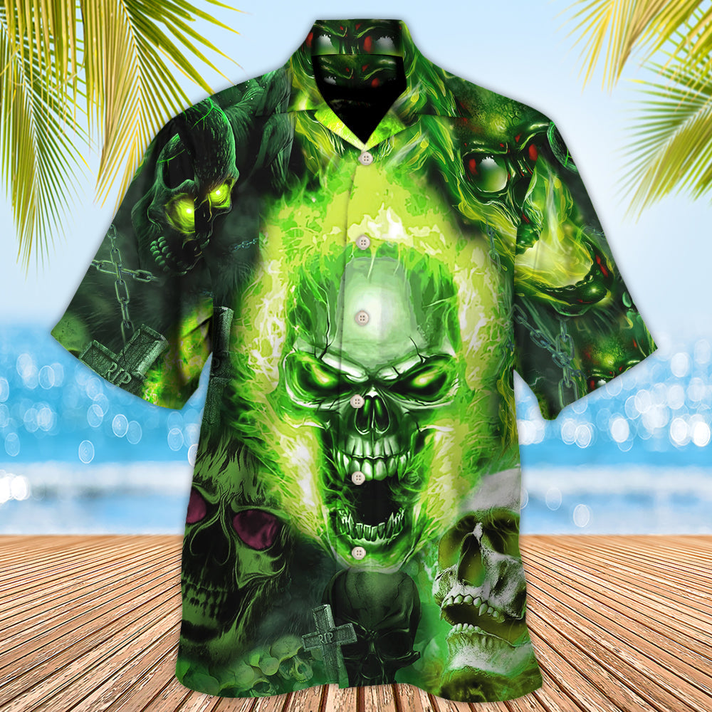 Skull Green Fear No Man - Hawaiian Shirt - Reefox