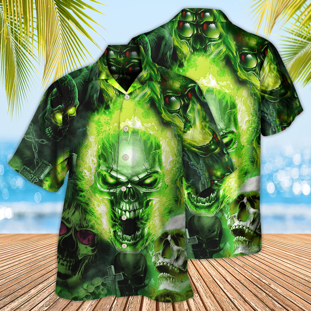Skull Green Fear No Man - Hawaiian Shirt - Reefox
