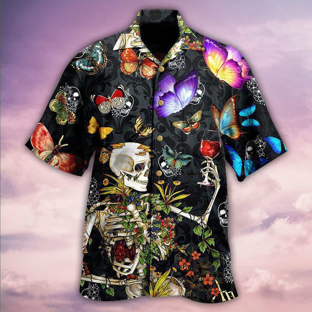 Skull Love Butterfly Overnight - Hawaiian Shirt - Reefox