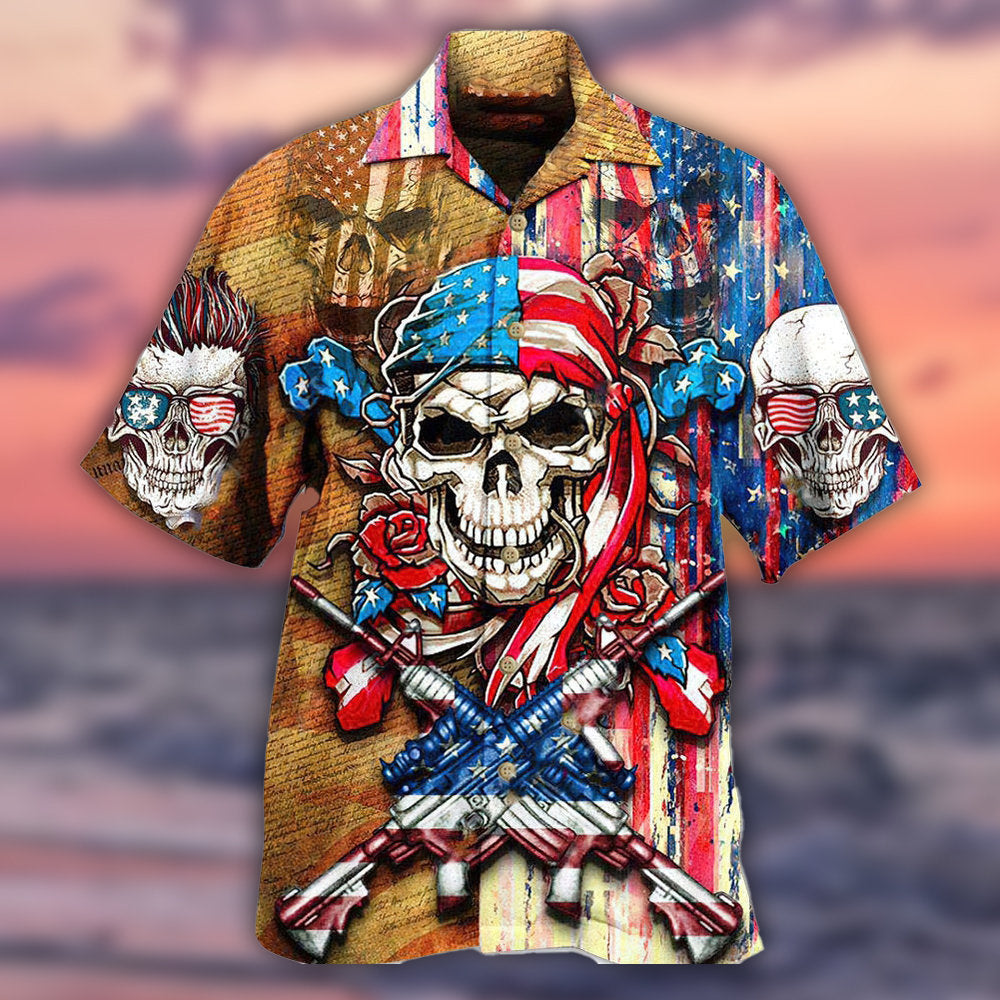 Skull Patriotic Flower America - Hawaiian Shirt - Reefox