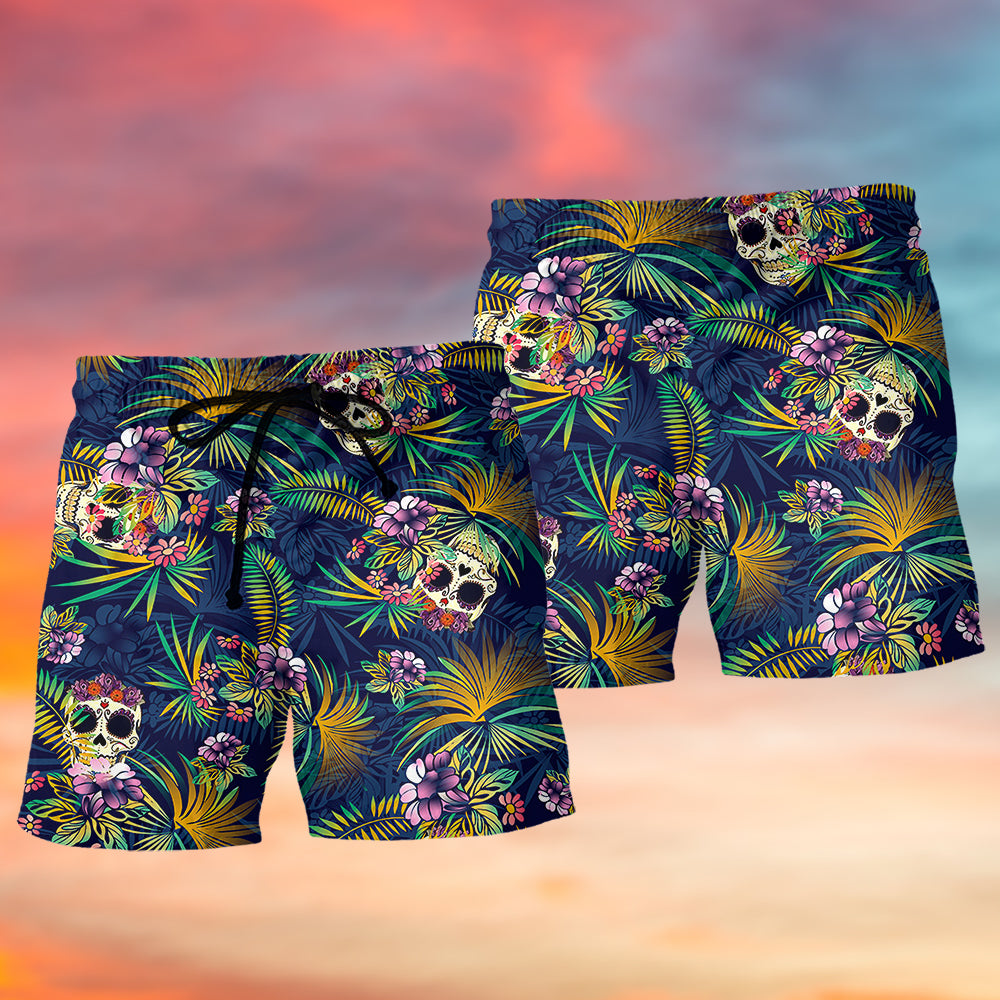 Skull Play With Tropical Leaf - Beach Short Reefox - Owls Matrix LTD
