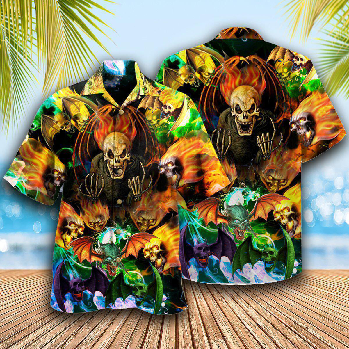 Skull With Bat Wings - Hawaiian Shirt - Reefox