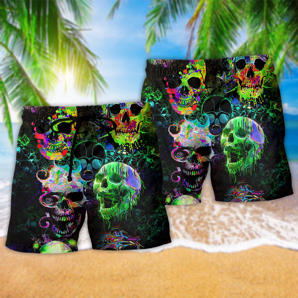 Skull Green Color Splash So Much Colorful - Beach Short Reefox - Owls Matrix LTD