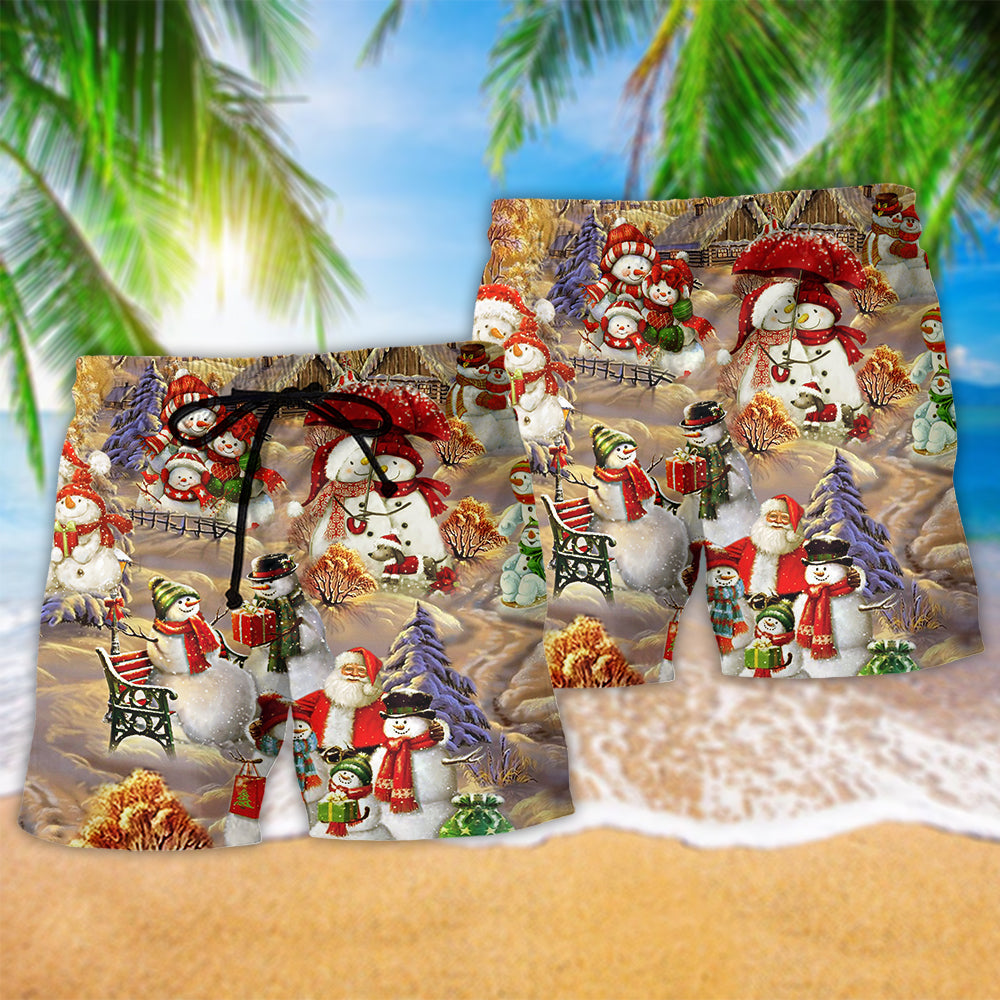 Snowman Couple Love Xmas Funny - Beach Short Reefox - Owls Matrix LTD