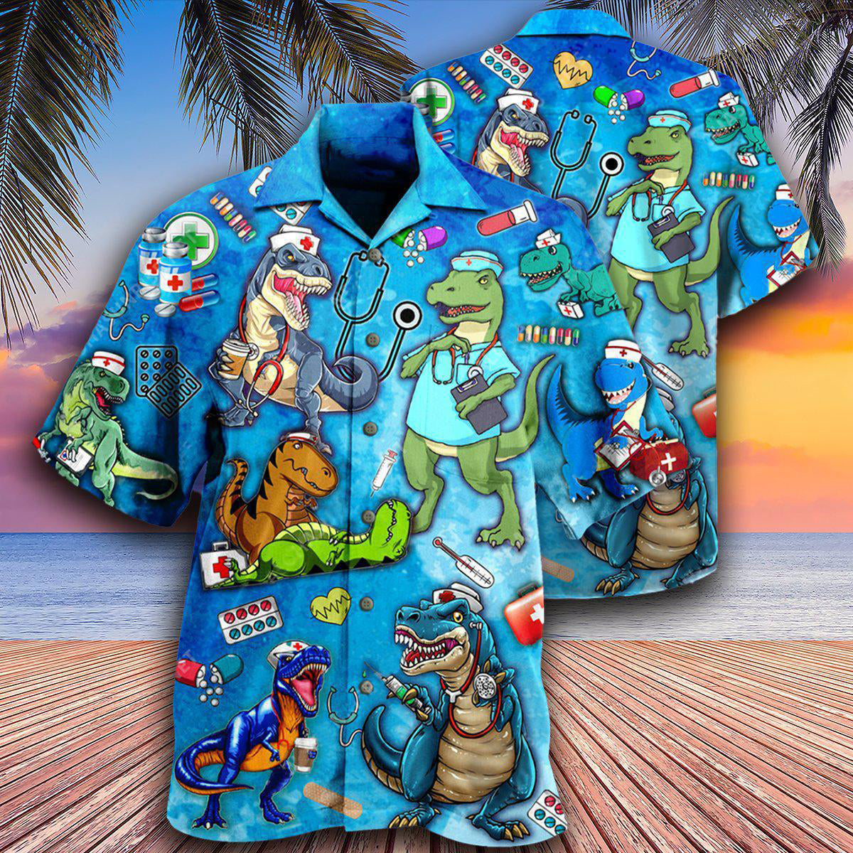 Dinosaur Sorry The Nice Nurse Is On Vacation - Hawaiian Shirt - Reefox